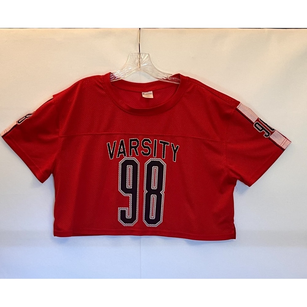 No Boundaries Baggy Crop Fit Jersey Top 98 Red Black Mesh Football Medium Womens